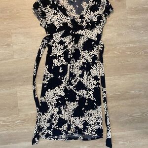 Merona Navy and Cream Floral Midi Dress